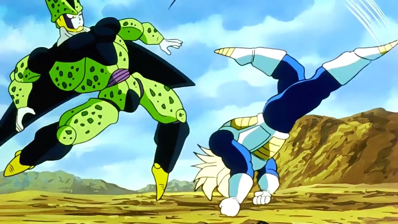 Trunks goes ultra Super Saiyan Against Perfect Cell and Surpasses Goku and Vegeta