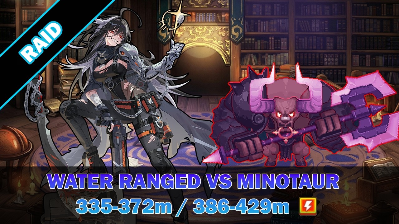 Guardian Tales Raid - Water Ranged vs Minotaur + Tutorial (335-372m)