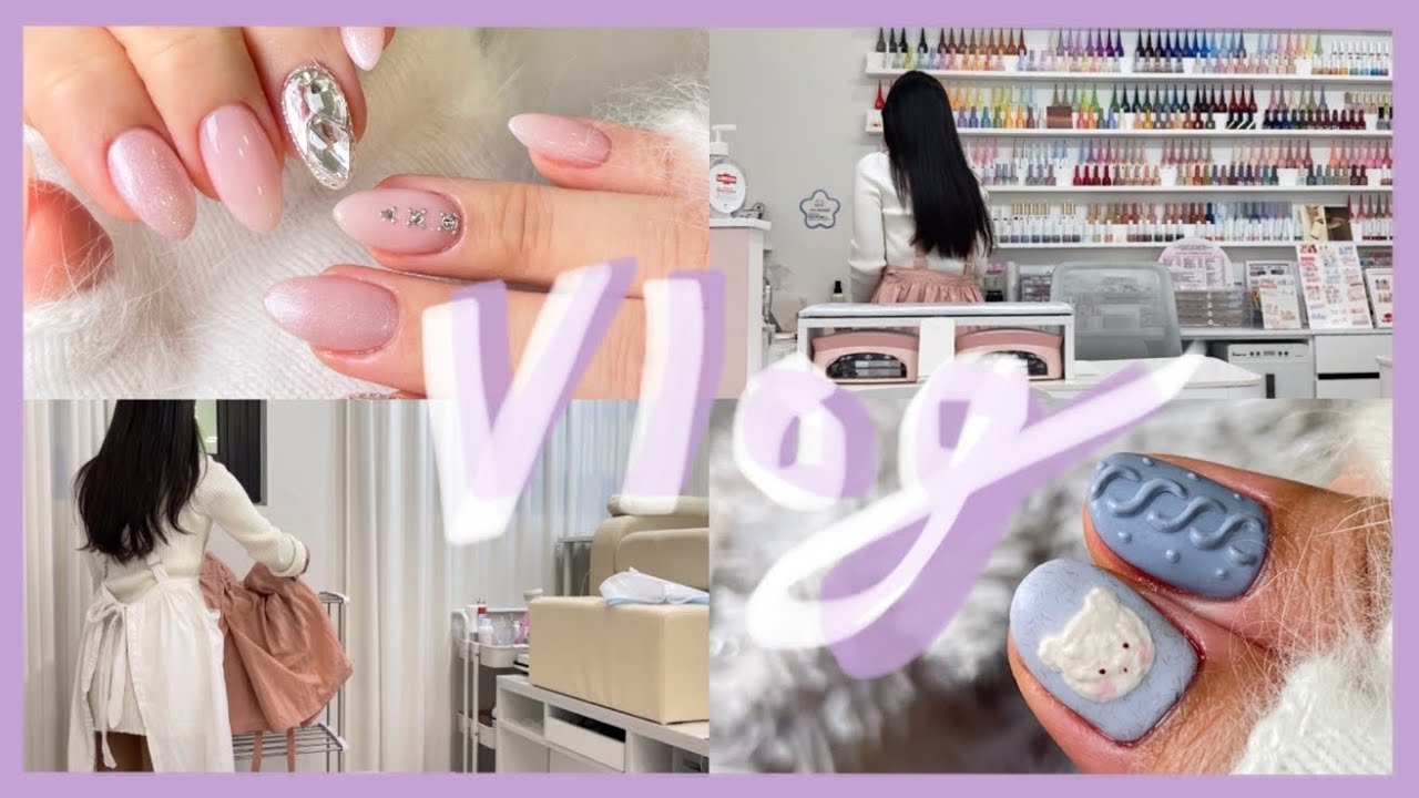 29.[ENG] 세탁에 집착하는 네일리스트 브이로그 Nailshop in Korea  풀스톤 오버레이ㅣ 니트 엠보네일 ㅣ풀컬러링 미니세탁기 sweaternails fancynail