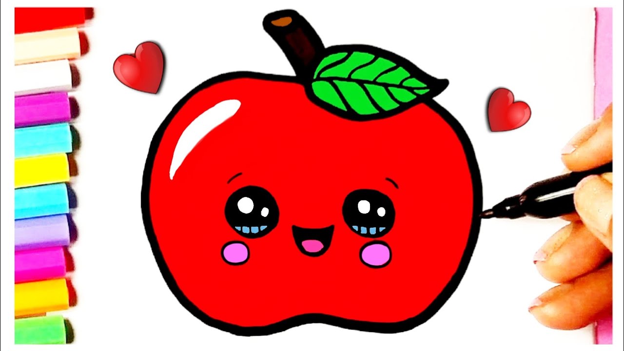 Como desenhar Maçã fofa Kawaii ❤ Desenhos Kawaii - Desenhos para Desenhar