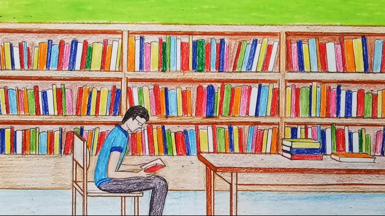 How to draw library step by step (very easy)