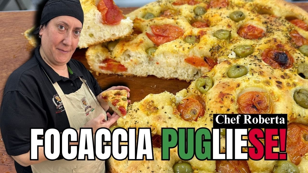 🍕FOCACCIA PUGLIESE con Aceitunas y Tomates🇮🇹 - Receta Original Fácil con Chef Roberta || Aroma Roma