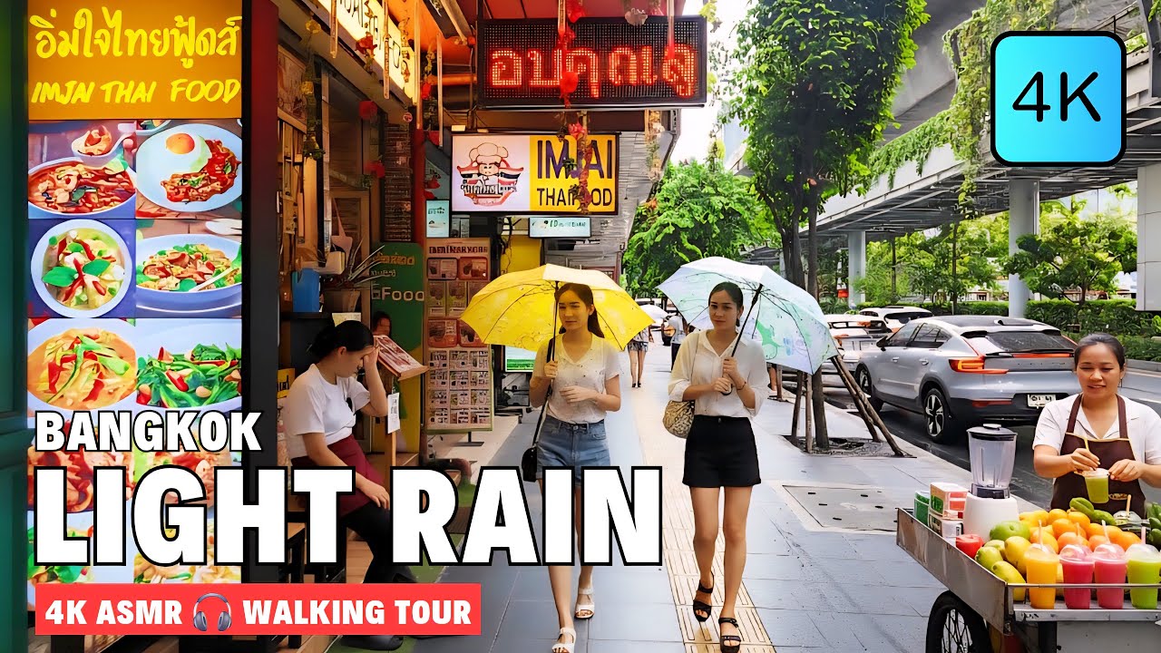 [4K] Rainy Day Vibes in Asok & Phrom Phong Areas in Bangkok 🇹🇭 ASMR 🎧 Walking Tour