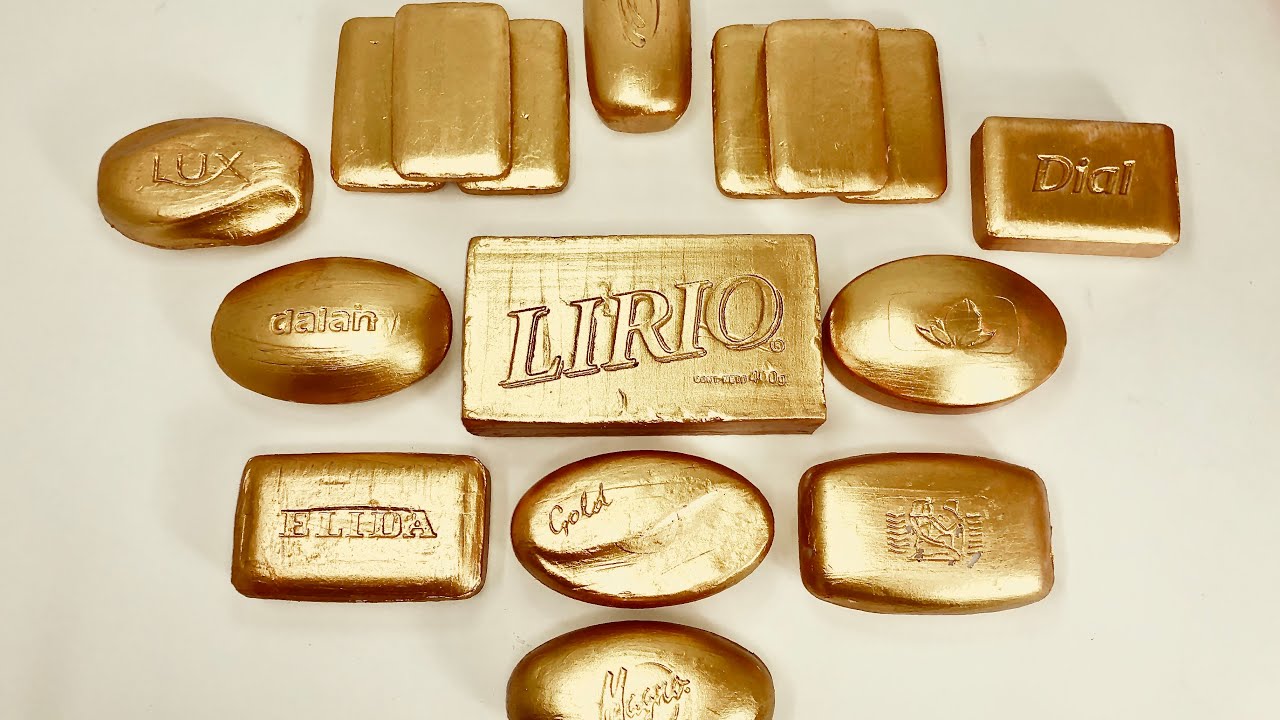 Glitter & Gold ASMR SOAP CUTTING Dry & Semi-Soft Texture International GOLD PAINTED Tingly Treasures