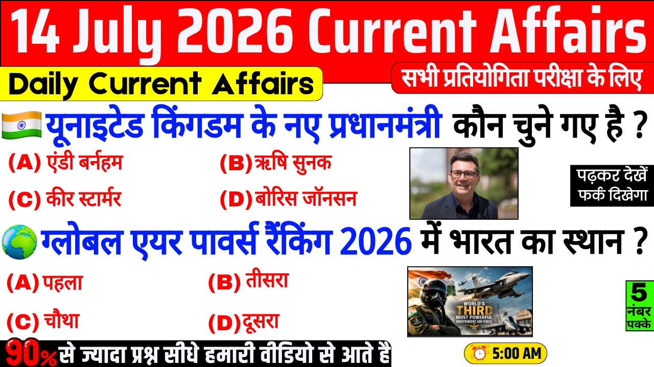 14 July 2026 Current Affairs | Important Current Affairs 2026 | ssc cgl, railway group d, bpsc