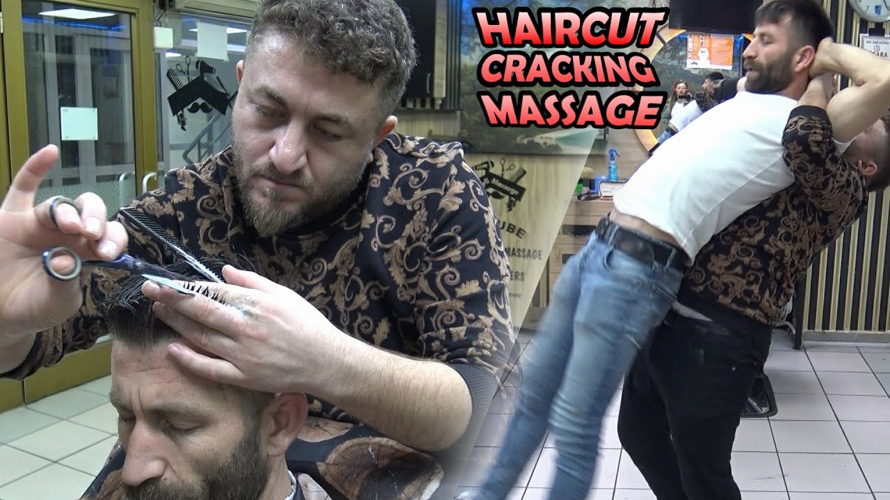 FROTHY HAIRCUT AND MASSAGE BY MASTER BARBER 💈 LOUD CRACK💈 Asmr head, back, elbow, neck, ear massage