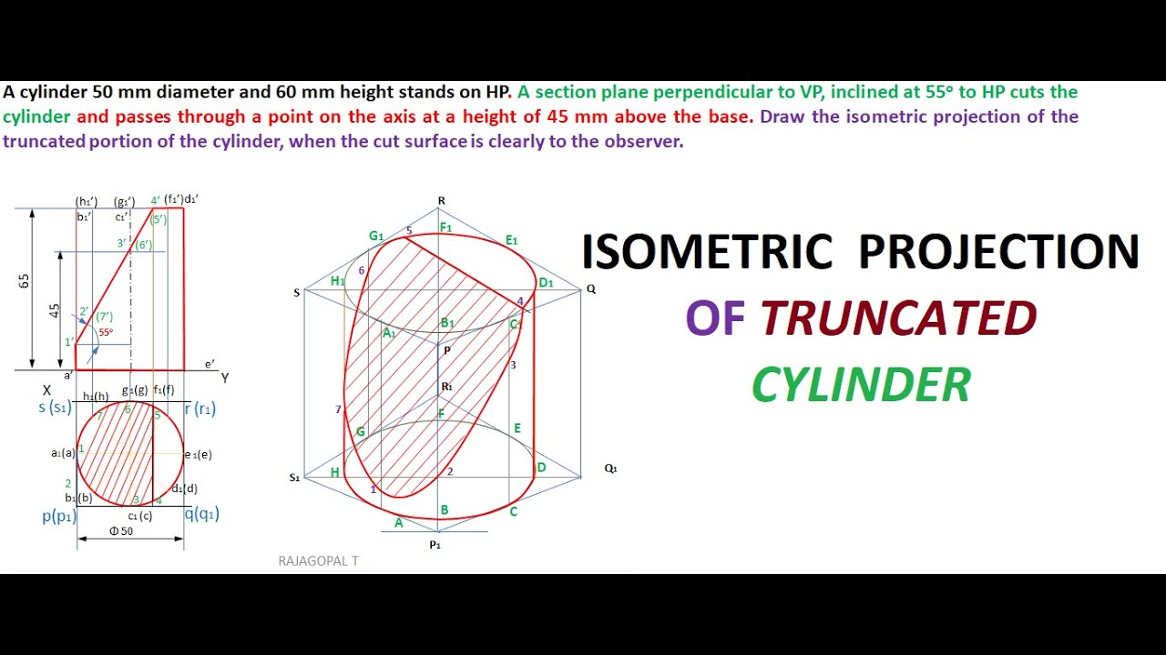 ИЗОМЕТРИЧЕСКАЯ ПРОЕКЦИЯ усеченного ЦИЛИНДРА @rajagopalthangavelsforum