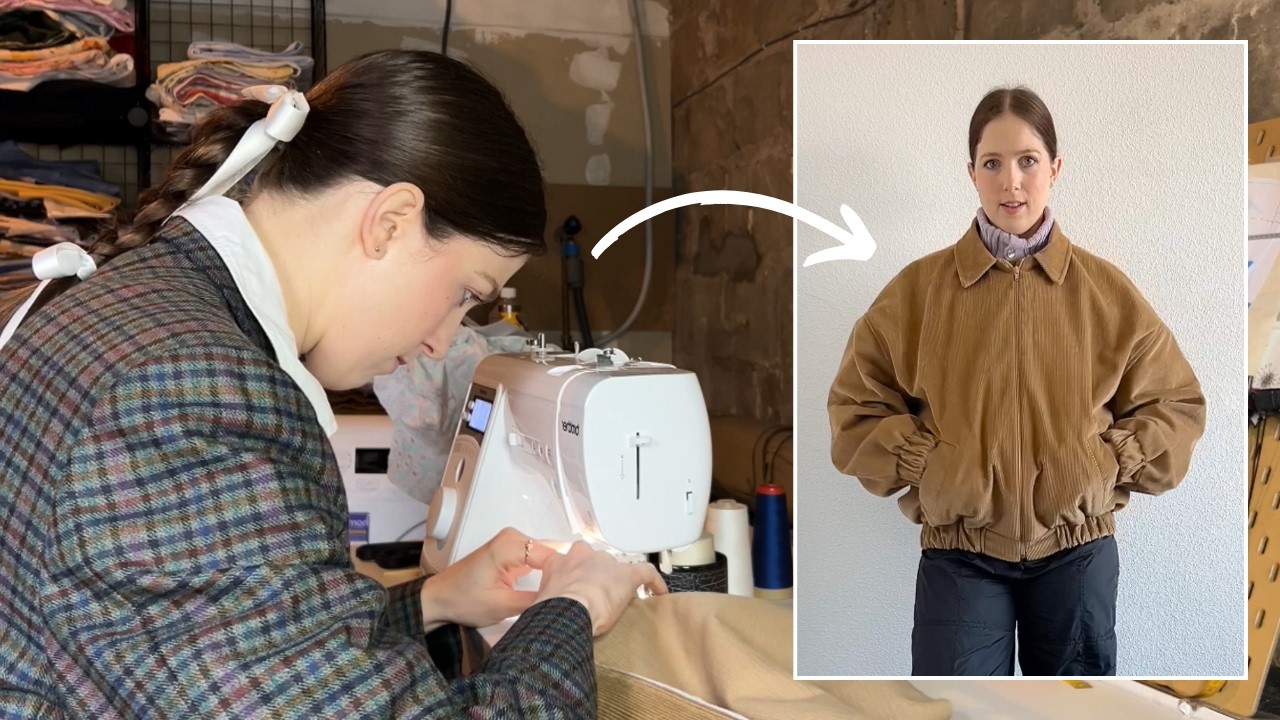 finally sewing my dream corduroy bomber (from a thrifted curtain!) // SEW WITH ME FOR SPRING