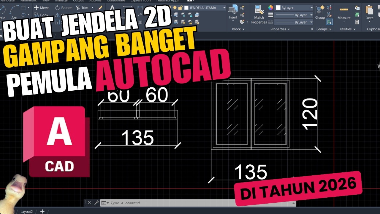 BUAT JENDELA SEGAMPANG INI‼️Cara membuat Jendela 2D di Autocad#autocadpemula #tutorialautocad #fyp