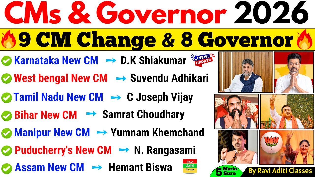 CM & Governors 2026 New List 2026 | Updated List | Chief Minister & Governor | Current Affairs 2026