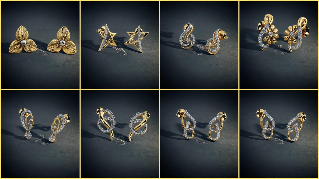 Stud Gold and Diamond Earrings Designs with Price and Weight || Gold Studs Designs| #indhus