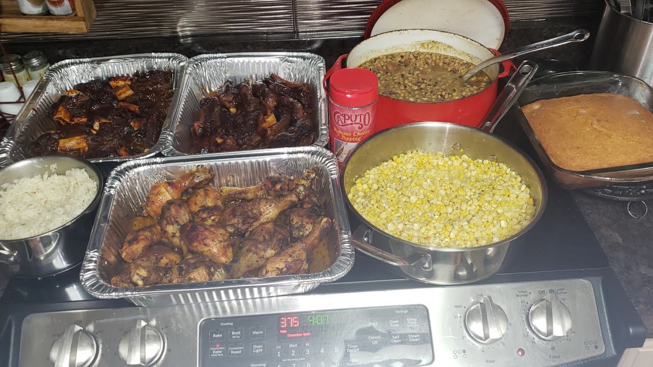 Sunday Dinner! Ribs cooked on the Ninja Foodi,  Chicken
Rice, Blackeyed peas, corn & cornbread!