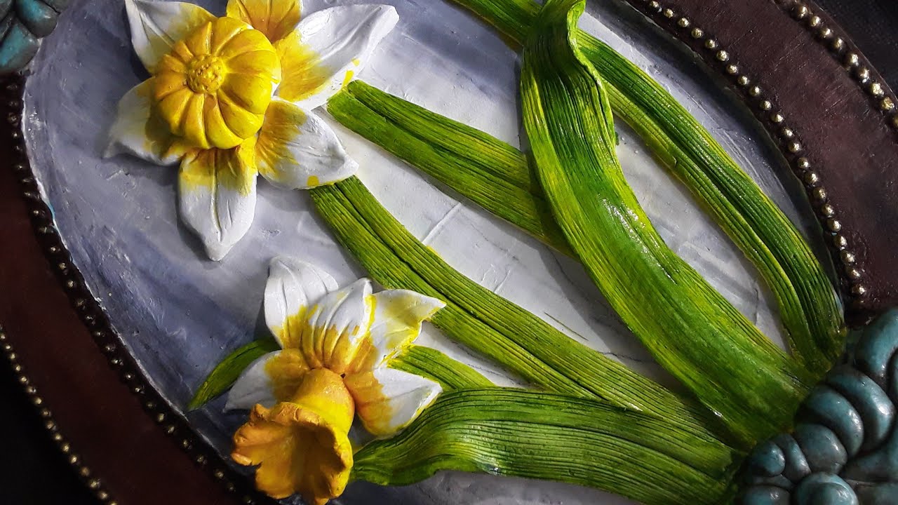 Flower and leaves using wall putty/wallputty craft ideas/ wall hanging craft