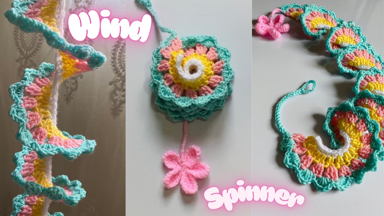 An easy wind spinner you’ll love ! 🌟 | ديكور بسيط بالكروشيه و شكله مُبهر ! المروحه الدوّاره ✔️🌸