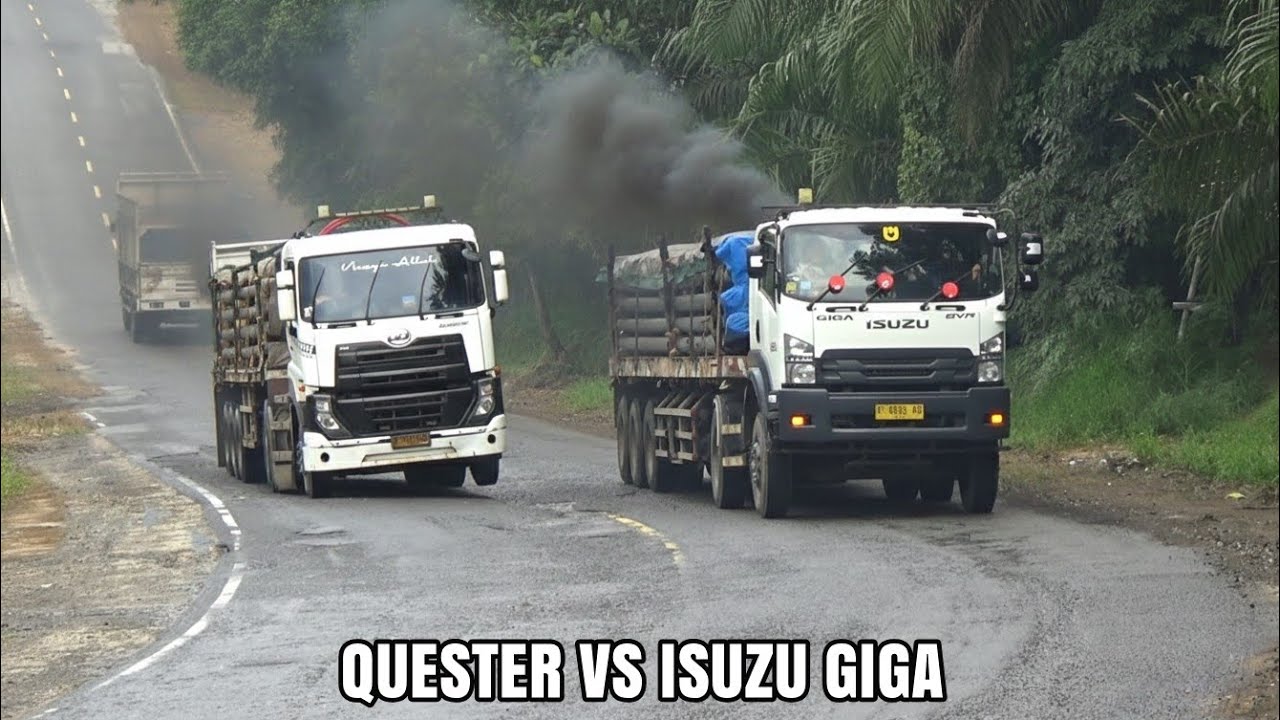 TRUK TRAILER QUESTER, ISUZU MUATAN PIPA NANJAK MERAYAP 