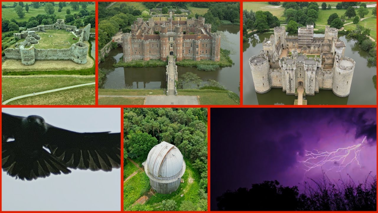 Bodiam, Herstmonceux & Pevensey Castles. Bird Strike + Lightning Strike. DJI MINI 3 PRO
