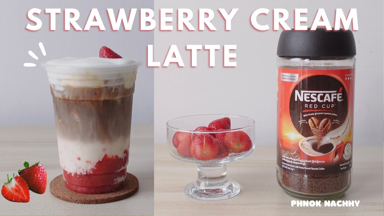Cream Strawberry Latte with instant coffee