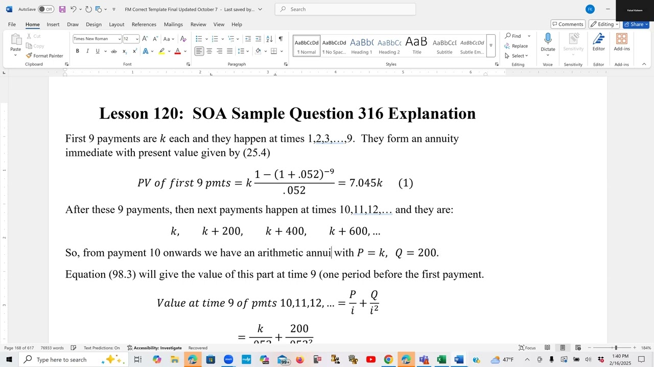 Actuarial SOA Exam FM Prep Lesson 120: SOA Sample Question 316 ,Level Annuity, Increasing Perpetuity