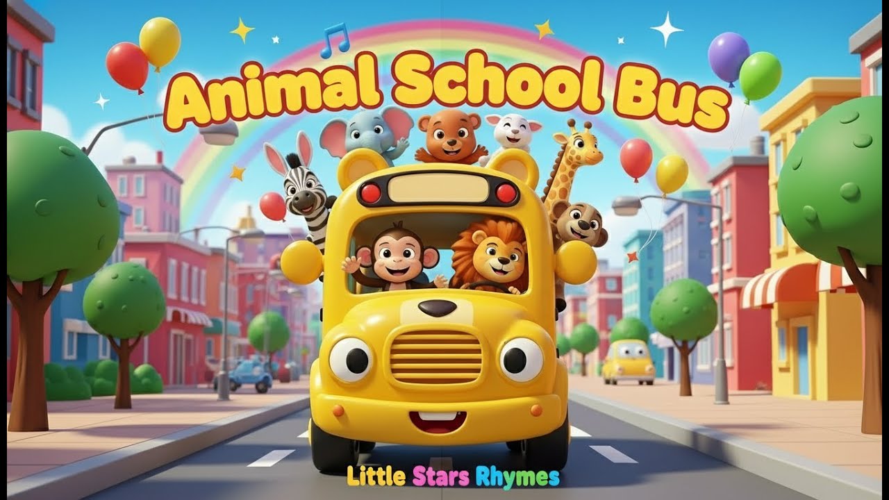 Animal School Bus | @LittleStarRhymes375 & Animals Going to School in a Fun Bus & Nursery Rhyme