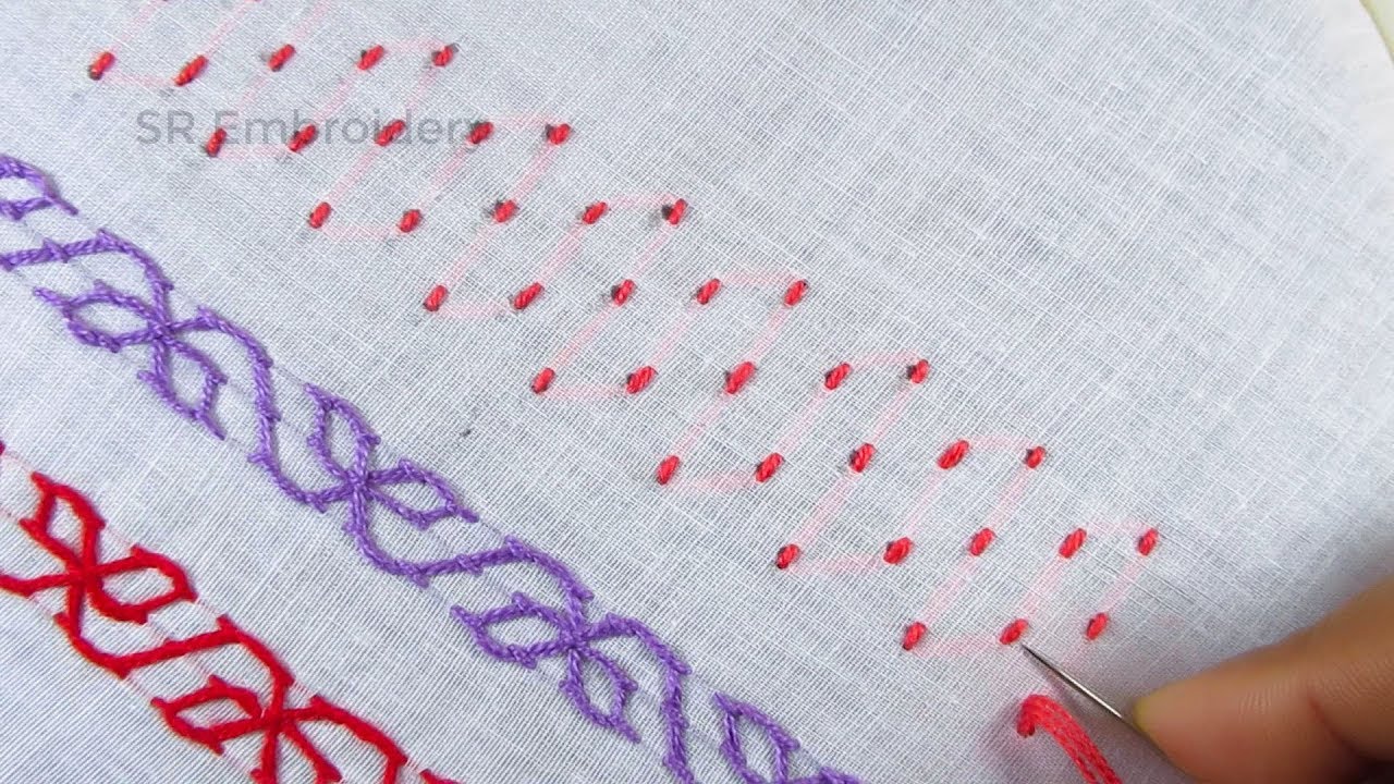 Hand embroidery, Super easy border line design for kameez/ Nakshi katha design