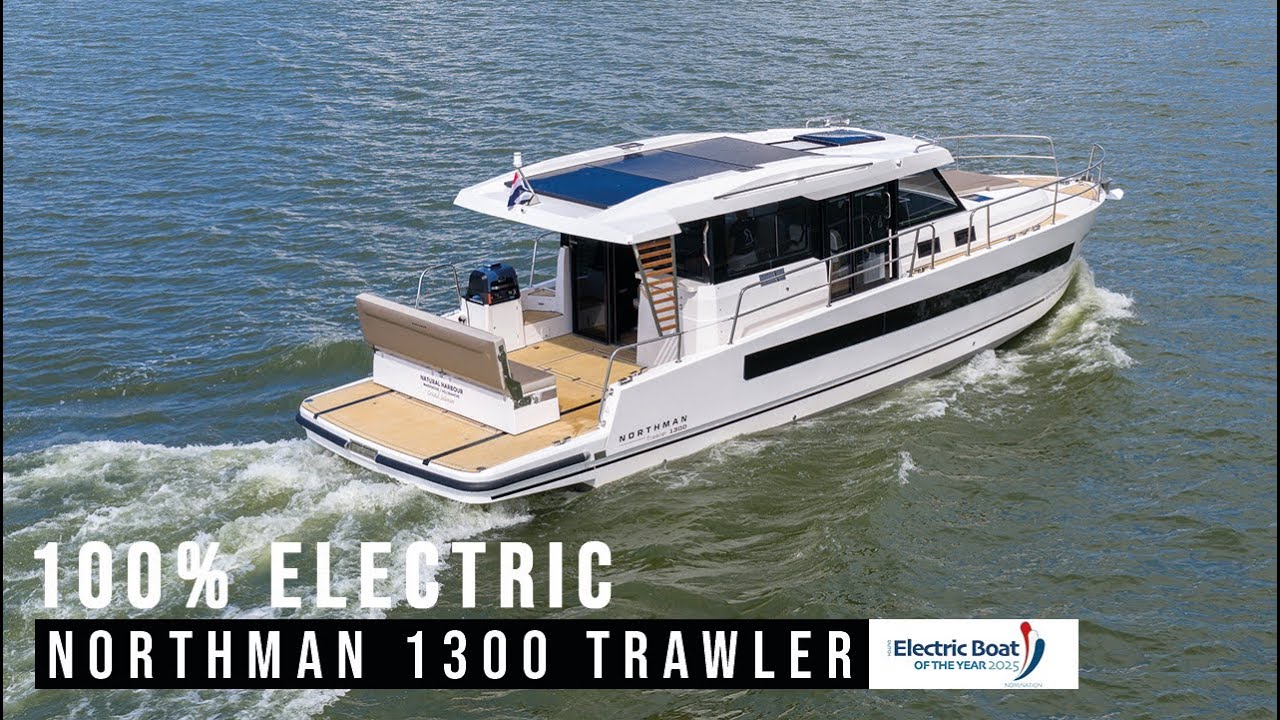 Northman 1300 Trawler Electric с двумя электродвигателями мощностью 18 кВт и солнечной крышей