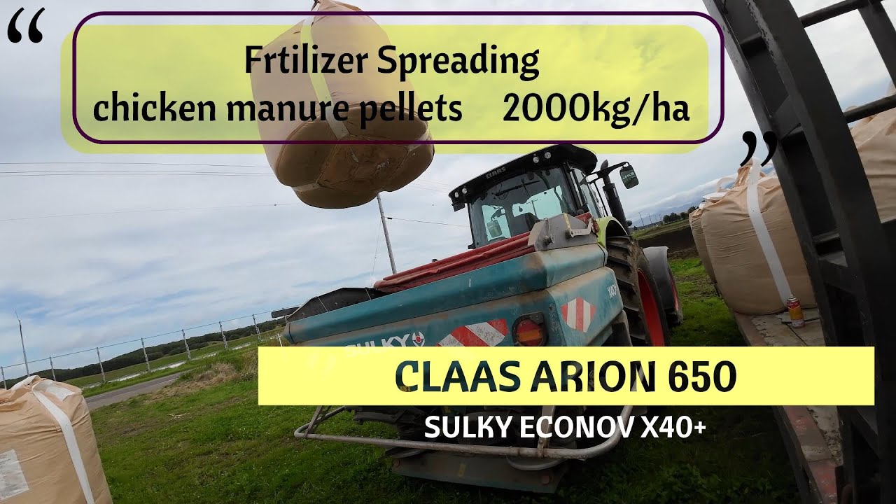 【CAB View】Fertilizer Spreading , Chicken Manure Pellets | CLAAS ARION 650 + SULKY ECONOV X40+【4K】