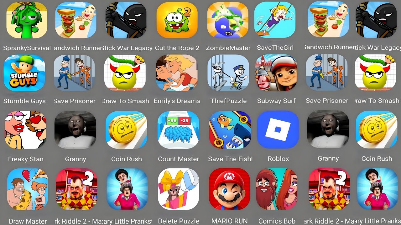 Spranky,Minecraft,Bowmasters,Zombies Tsunami,Hcr 2,Granny,Stick War Legacy,Scary Teacher 3D,Roblox