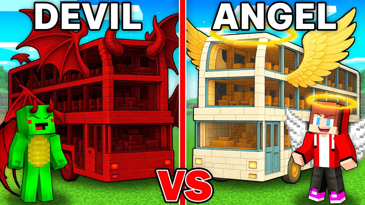 Выживание на автобусе Mikey DEVIL против JJ ANGEL в Minecraft (Maizen)
