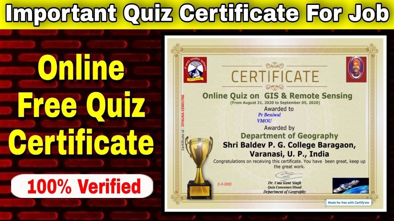 Online Free Quiz With Certificate || Free Webinar Certificate || Free Quiz With Certificate 2021