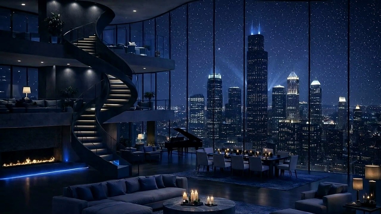 Luxury Penthouse Snowny Night | Ambient 4K