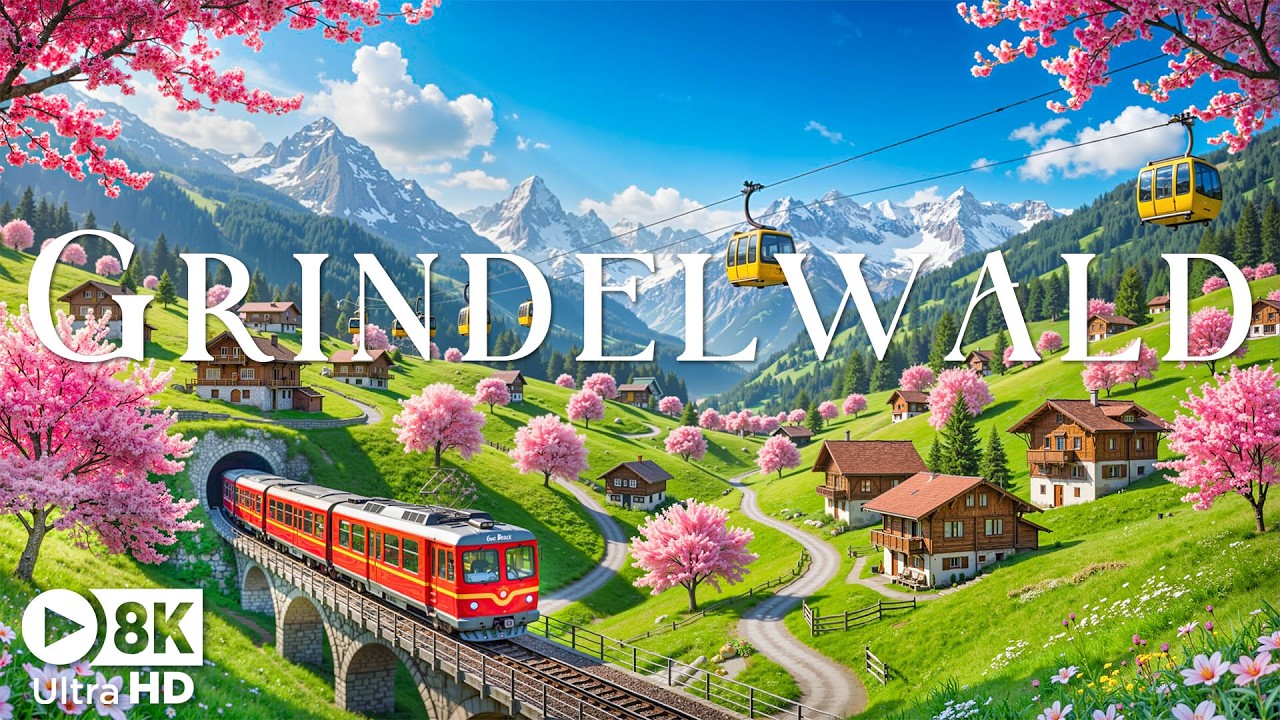 Grindelwald Spring 8K 🌸 Peaceful Alpine Village, Lush Green Valley & Timeless Swiss Nature | UHD