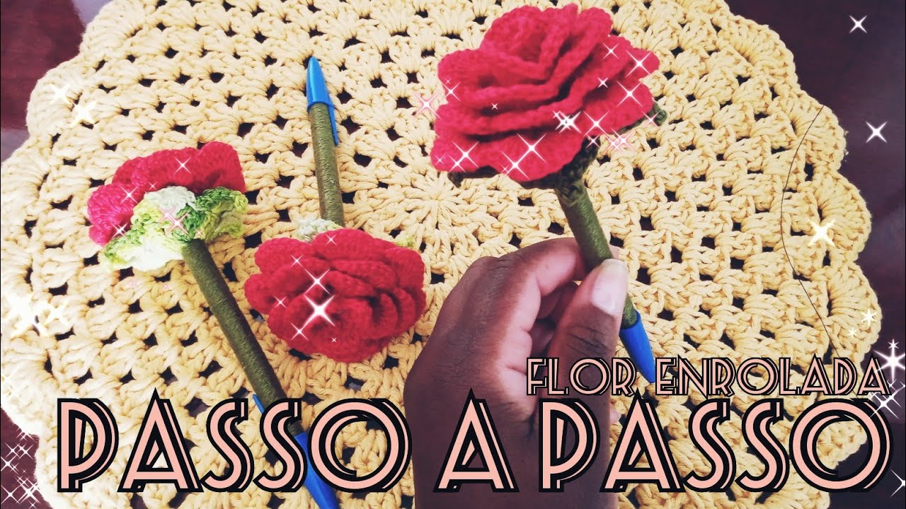 Caneta decorada flor de crochê - passo a passo 🎬