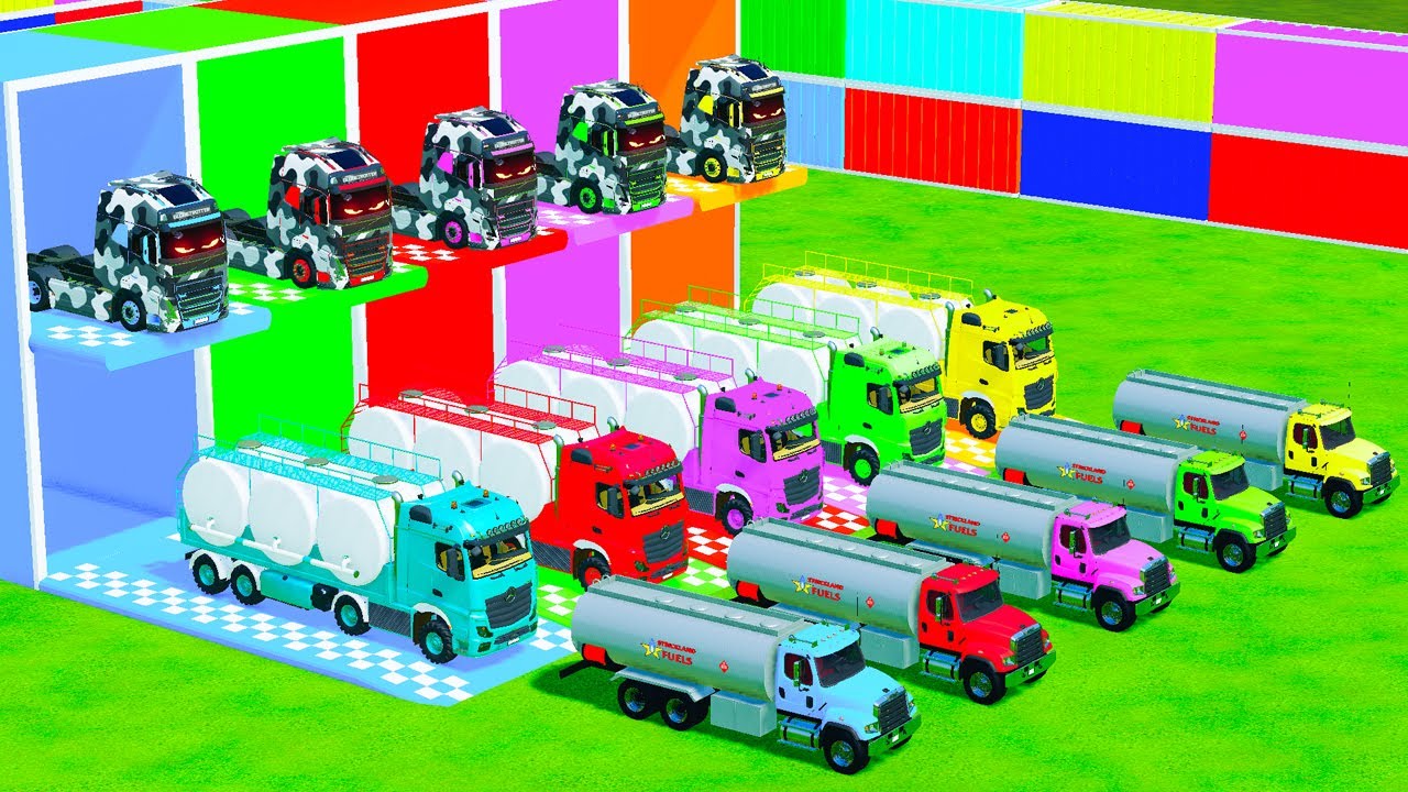 Garage with Colors - ALL MIXER TRUCK WITH DOUBLE FLATBED TRAILER TRUCK, IVECO, MAN, FREIGHTLINER