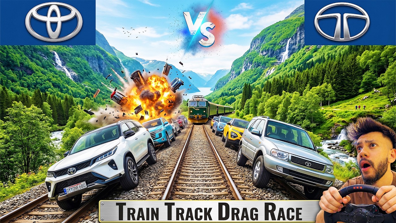 GTA 5 TOYOTA Cars Vs TATA Cars Dangerous Train Track Drag Race GTA 5