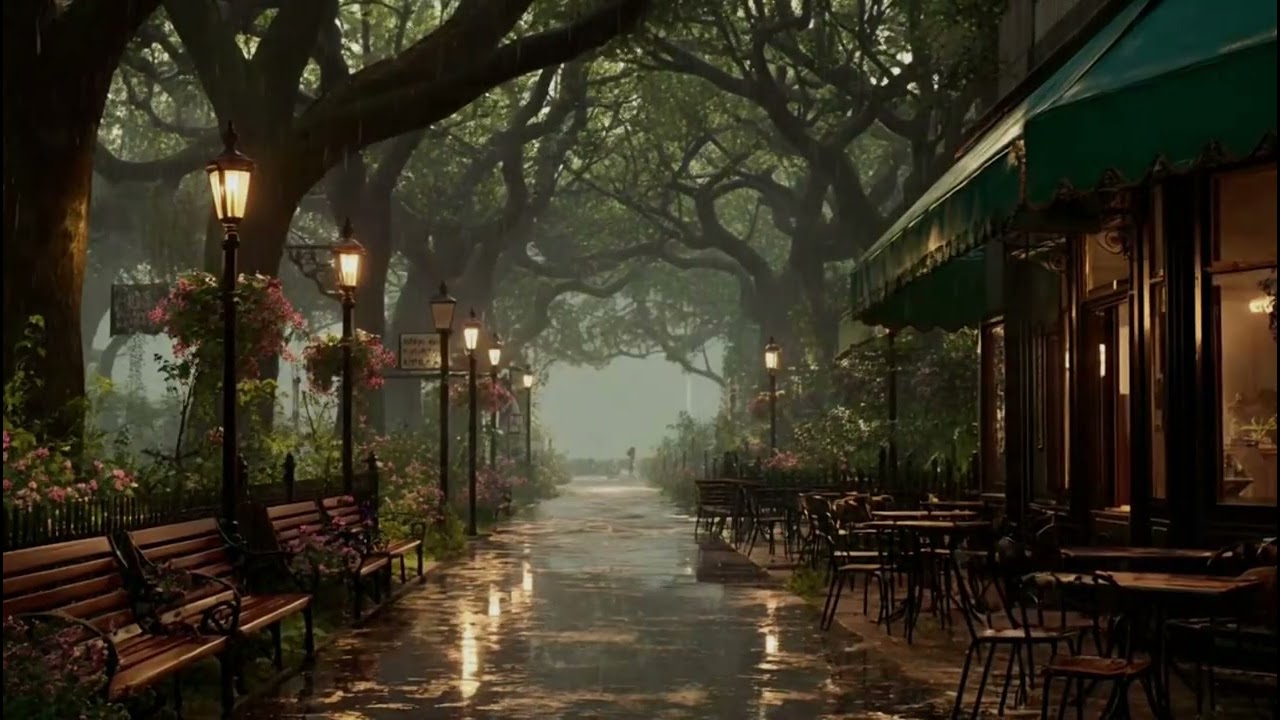 Warm Lantern Street in the Rain 🎹 Cozy Night Ambience for Deep Rest
