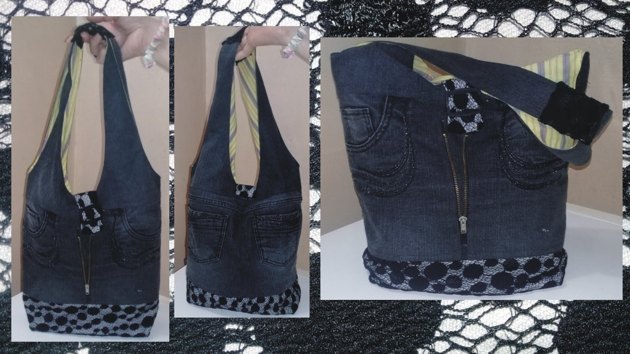 DIY Bolso de pantalón vaquero con encaje - Reciclado