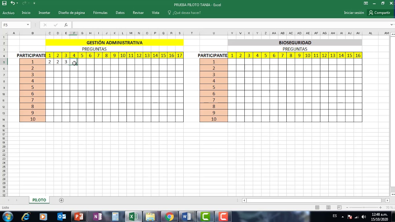 LLENADO DE BASE DE DATOS DE PRUEBA PILOTO (EJEMPLO)