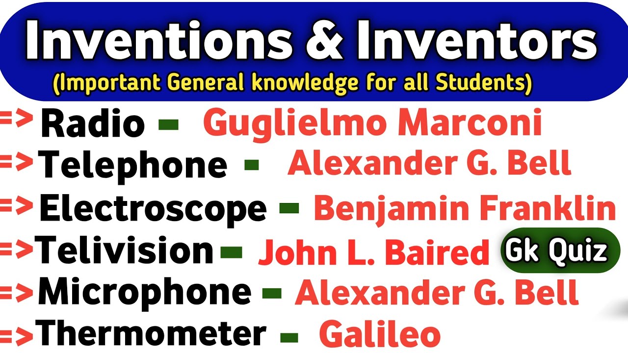 Inventor and their Inventions | List of Important Inventions and Discoveries Static Gk |