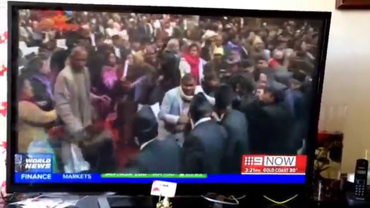 Nepal parliament fight each other on 9news Australia