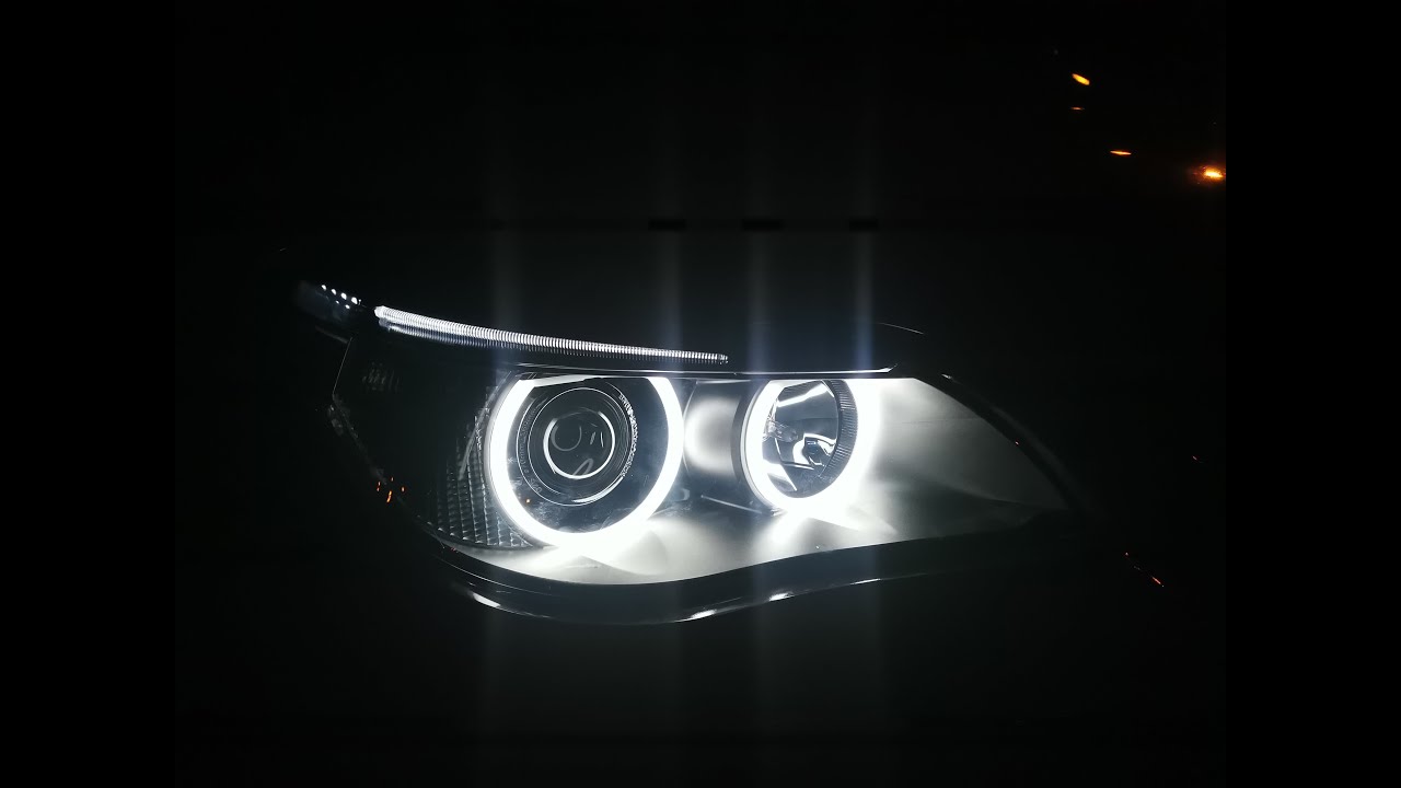 Biała brewka E60 bi led vs xenon
