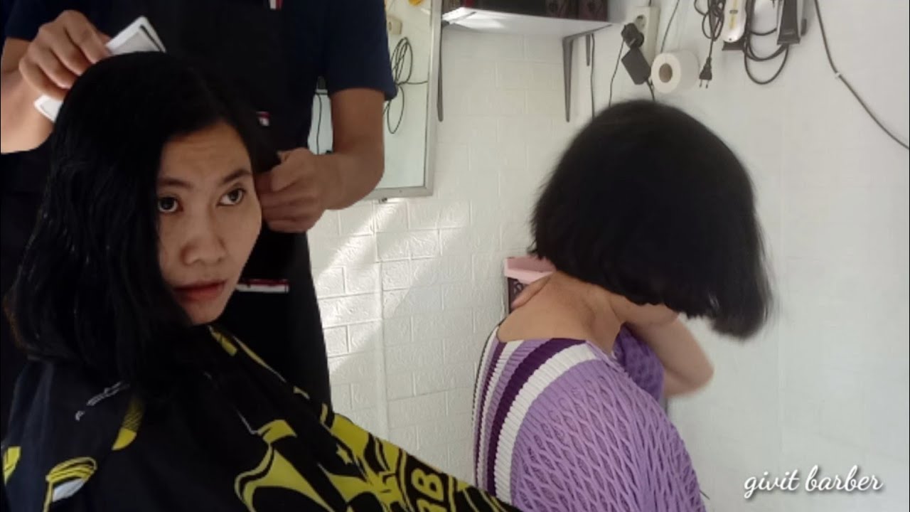 Potong rambut wanita bikin bob rambu pendek || haircut tutorial