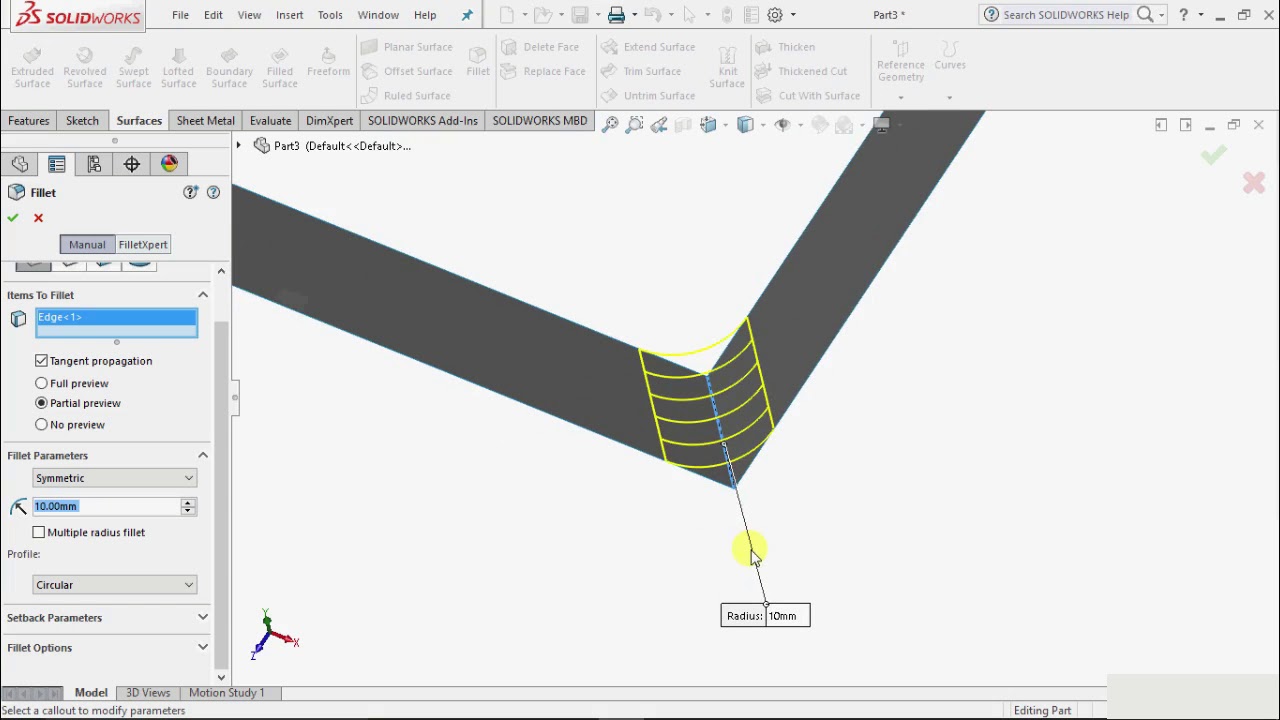 FILLET SURFACE - Solid Works Tutorial