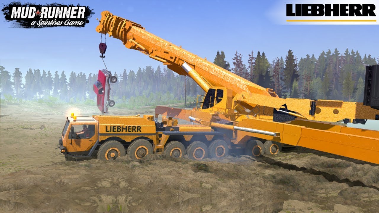 Spintires: MudRunner - LIEBHERR LTM 11200 Giant Mobile Crane Lifts the Car