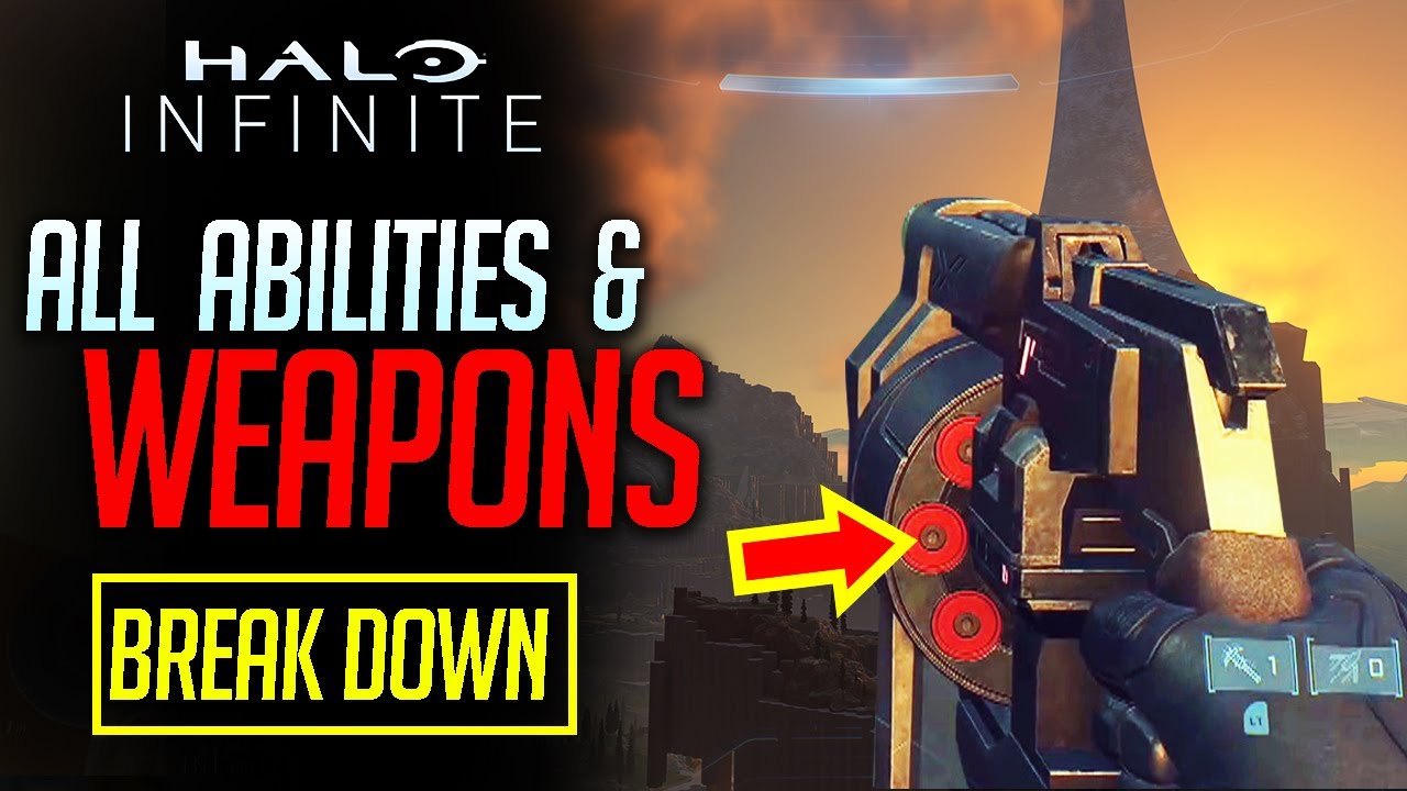 ALL Halo Infinite WEAPONS, EQUIPMENT, ABILITIES + UPGRADES MENU and VISOR SCAN!
