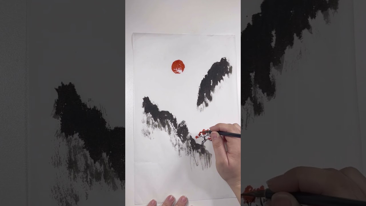 A quick and easy traditional Japanese painting | landscape | Sumi-e #japaneseart #paintingtutorial