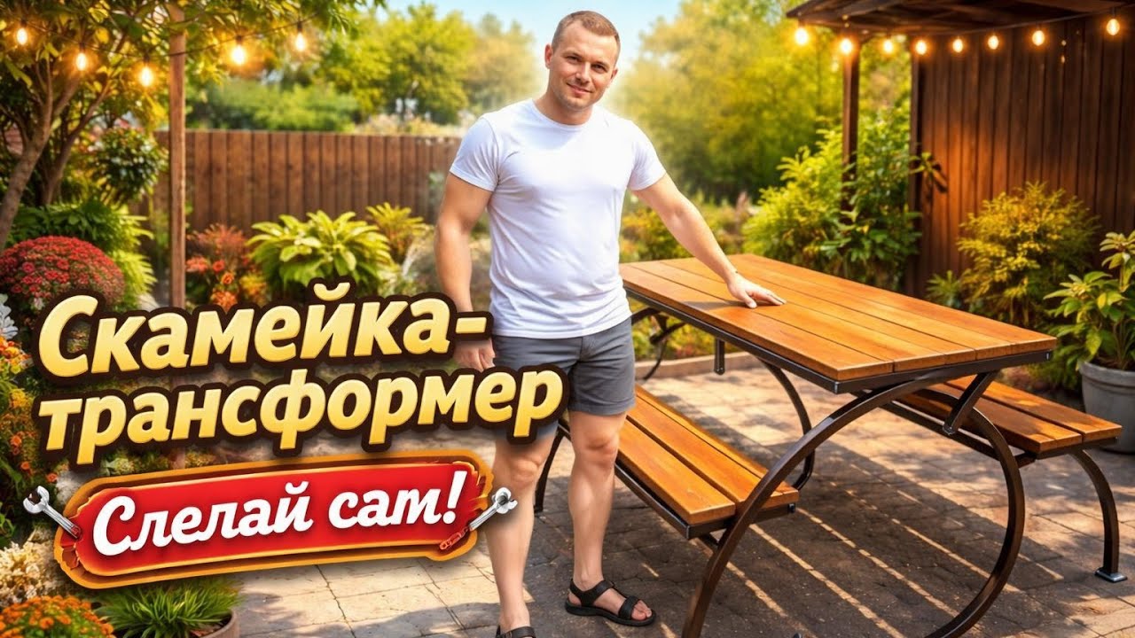 Скамейка трансформер №2 с проходом | Садовая мебель | Transformable table and bench DIY