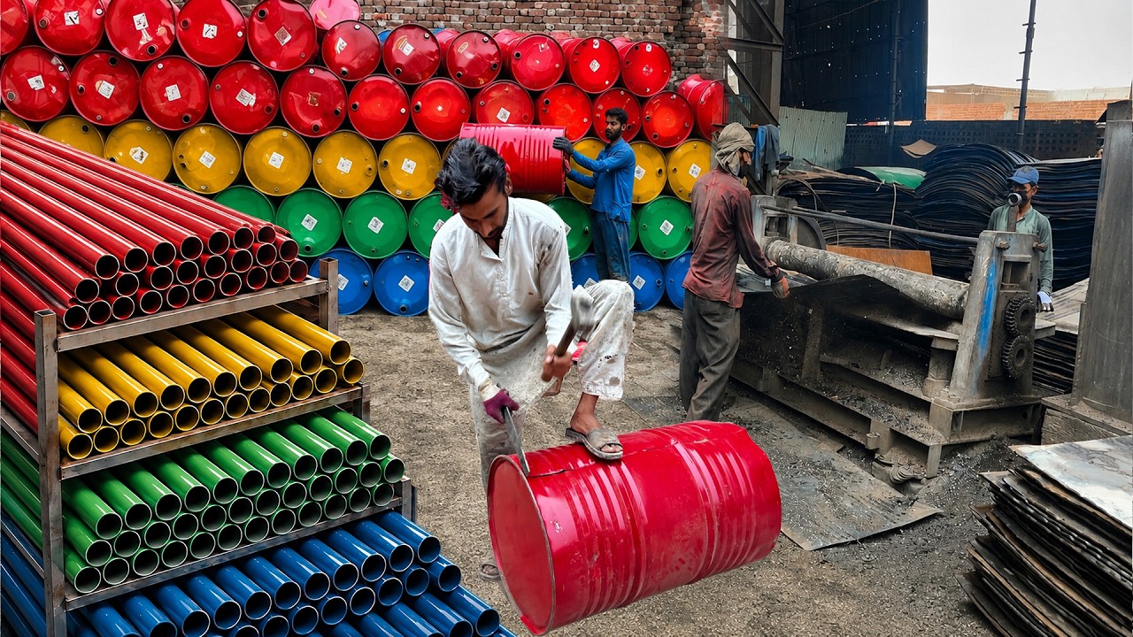 Incredible Factory Process of Recycling Old Oil Drums Into New Black Pipes | Amazing Factory Process