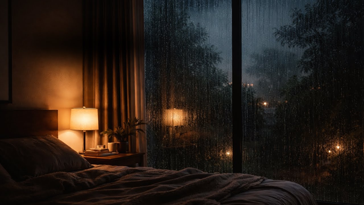Calming Rain Sounds at Night | Cozy Bedroom Ambience (No Music)