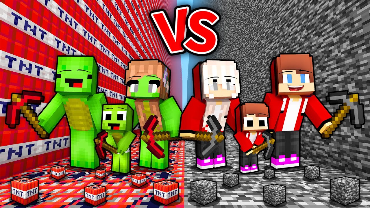 Mikey TNT vs JJ BEDROCK Family Mine Battle in Minecraft ! - Maizen