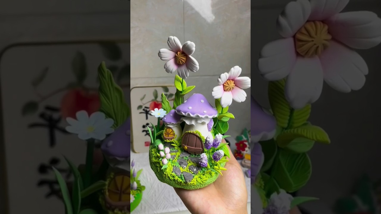 Make mushroom house from clay #diy #mushroomhouse #clay #shorts #viral
